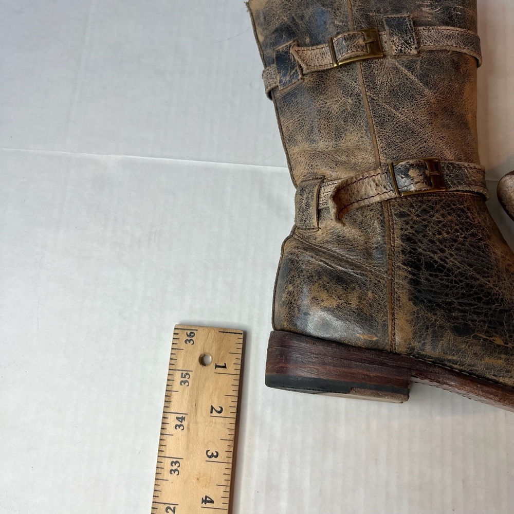 Bed Stu Distressed Metallic Brown Mid-Calf Combat Boots - Picture 9 of 13